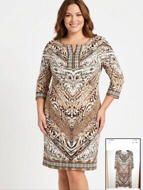 Size 16 Animal Print Plus Size shift dress stretch Tan Jay